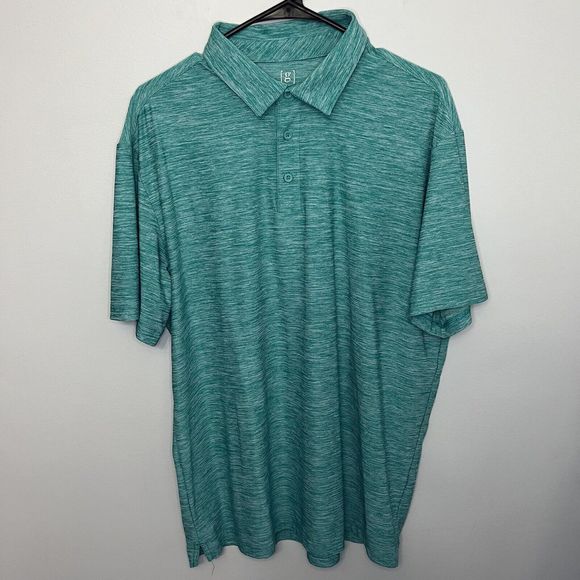 George Mens Aqua Blue Green Polo Golf Shirt  Striped Polyester Short Sleeve VGC - Picture 1 of 8